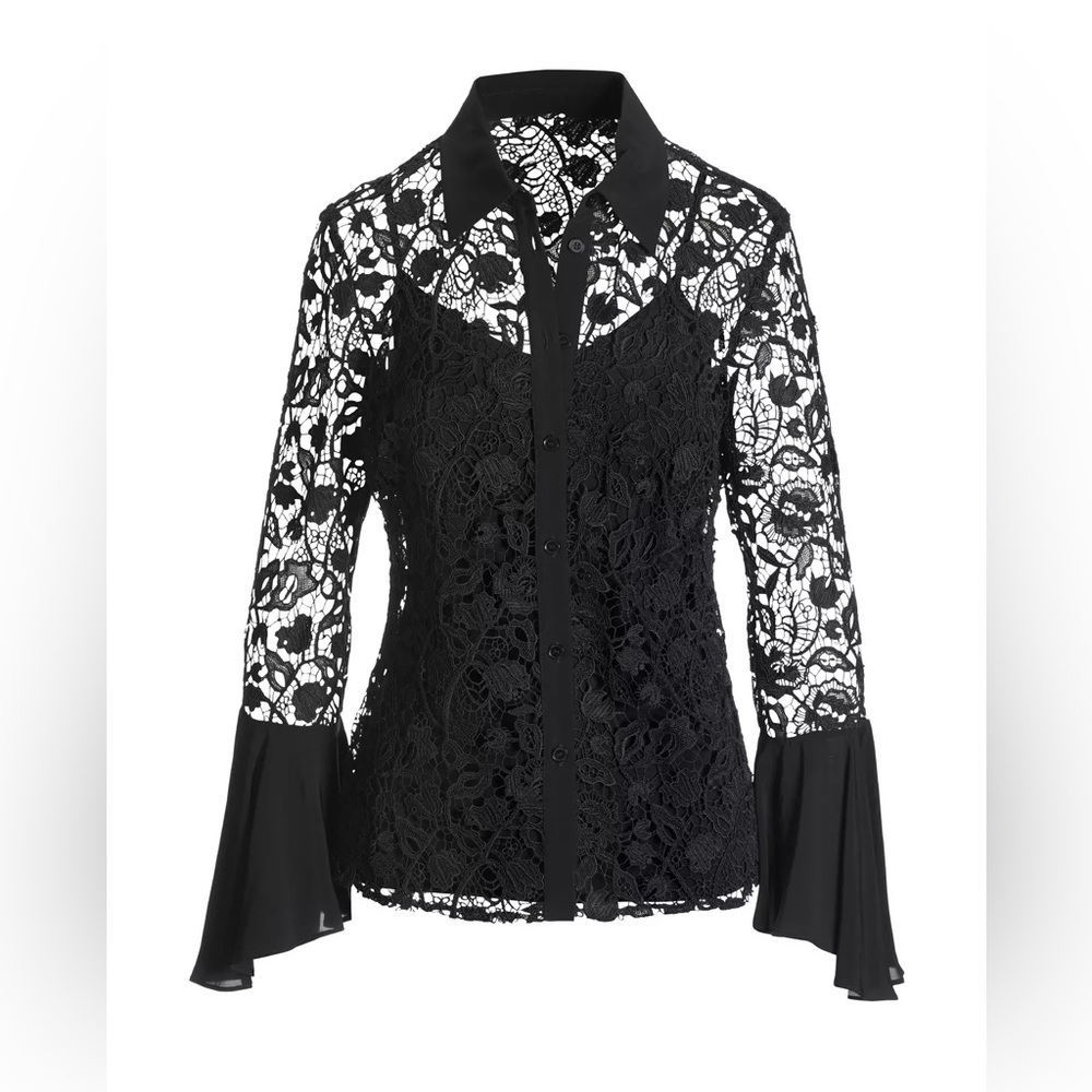 Boston Proper Lace Alexa‎ Flare Sleeve Shirt